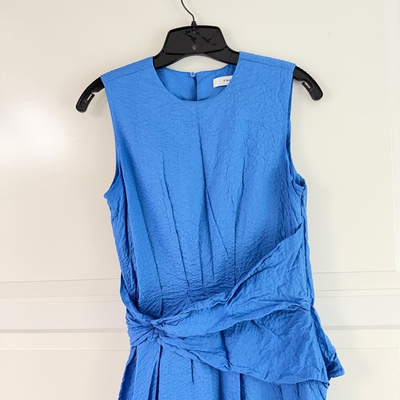 FRAME Blue Draped Textured-Cotton Midi Dress Size XS 41360 - Picture 6 of 11